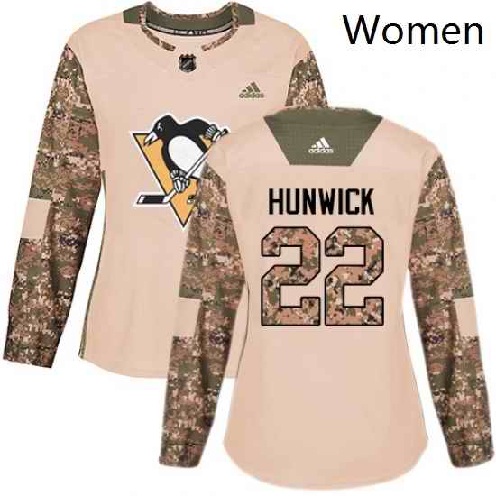 Womens Adidas Pittsburgh Penguins 22 Matt Hunwick Authentic Camo Veterans Day Practice NHL Jersey